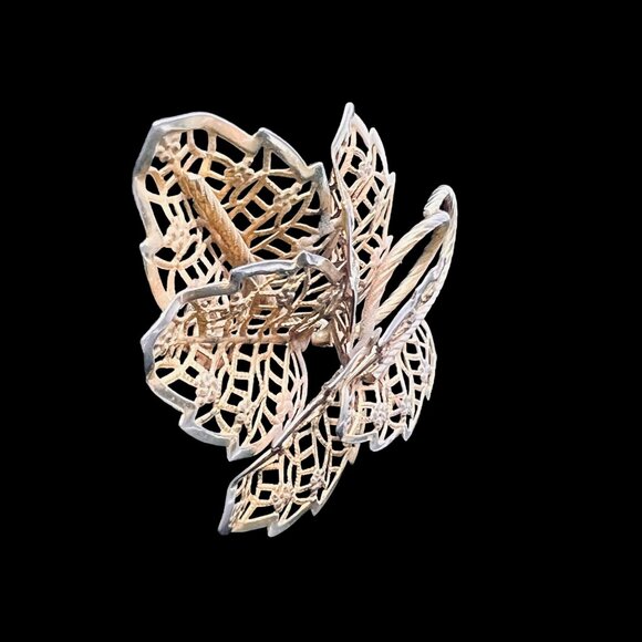 Vintage Judy Lee Open Work Gilded Layered Leaves Brooch (5171) - Picture 2 of 6